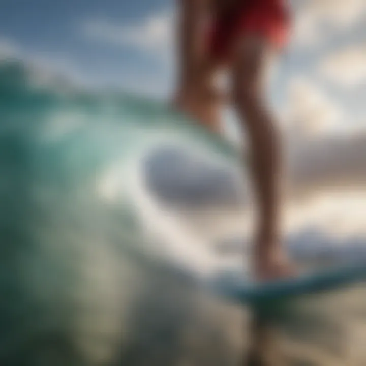 Close-up of Wavestorm skimboard design and materials