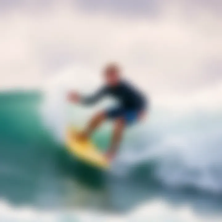 Thrilling Wave Ride on a Boogie Board A surfer riding a wave on a boogie board