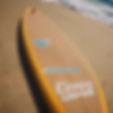 Close-up of a fun board surfboard's unique design features