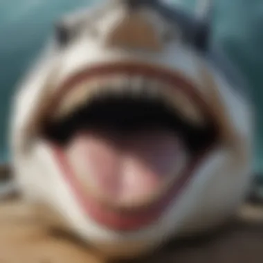 Close-up of a great white shark's teeth