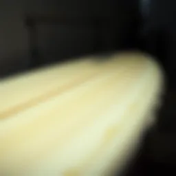 Close-up of fiberglass layers on a surfboard