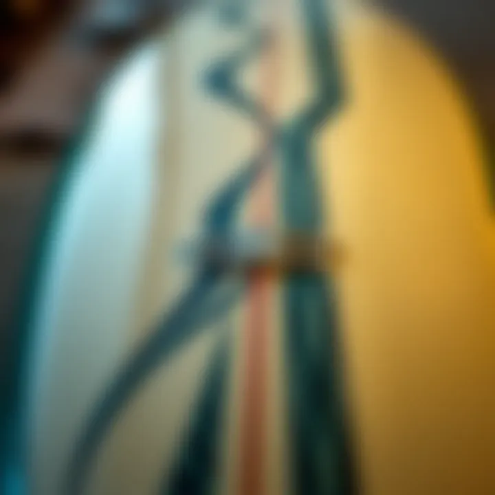A close-up of a formula fun surfboard showcasing its unique design elements