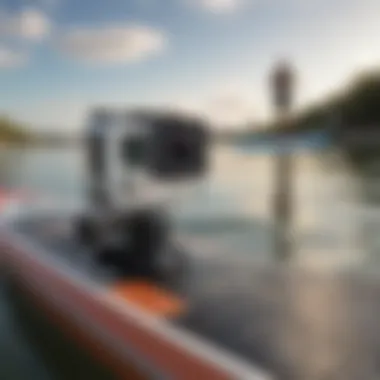 Close-up of GoPro attached to paddle board