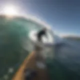 GoPro camera mounted on a surfboard capturing waves