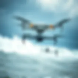Drone flying over a surf fishing beach