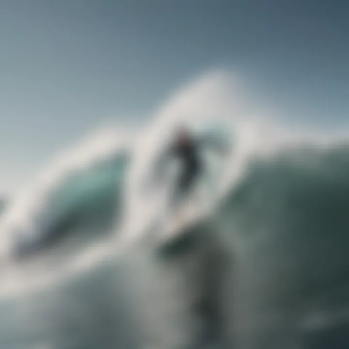 Surfers riding waves under windy conditions