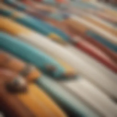 An array of surfboards showcasing different shapes and sizes for beginners.