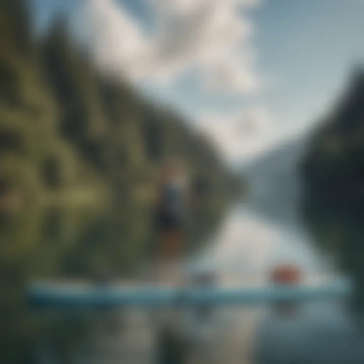 Innovative motorized paddle board on a serene lake