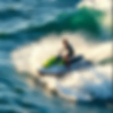 Jet board rider gliding over waves