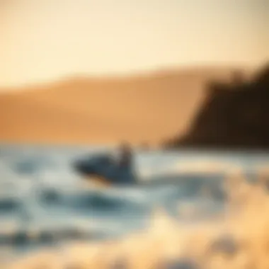 Scenic view of jet boarding at sunset