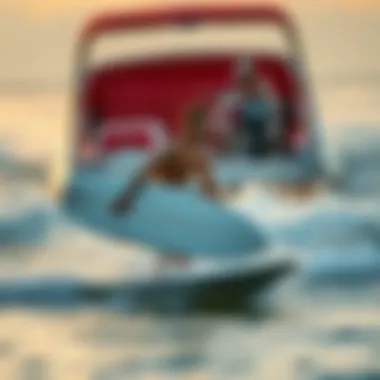 Surfer being towed by a jet boat