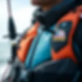 A close-up view of a high-performance kite surfing life jacket showcasing its unique design features.