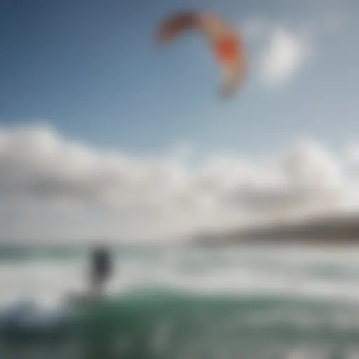 A breathtaking view of the Tarifa coastline with kite surfers riding the waves.