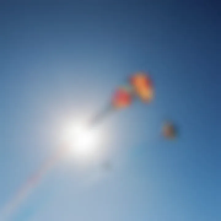 Close-up of vibrant kites soaring in the clear blue sky over Tarifa.