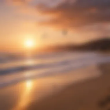 A serene sunset view at Tarifa beach with kite surfers preparing for the evening session.