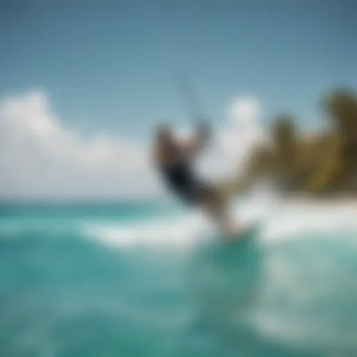 A kitesurfer gliding over turquoise waters in Playa del Carmen.