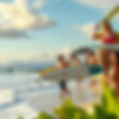 Exploring Kona's Surf Culture A vibrant surf culture scene with locals and tourists enjoying the beach