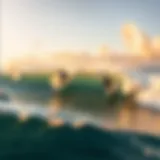 A stunning view of surfers riding waves in Kona