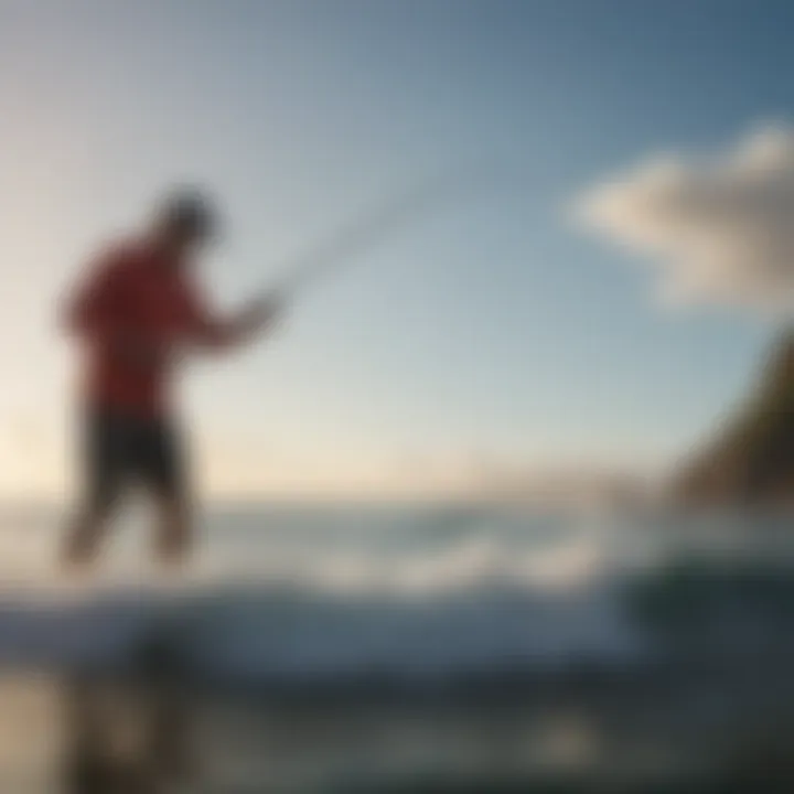 Angler casting the Lamiglas Insane Surf Spinning Rod into the ocean