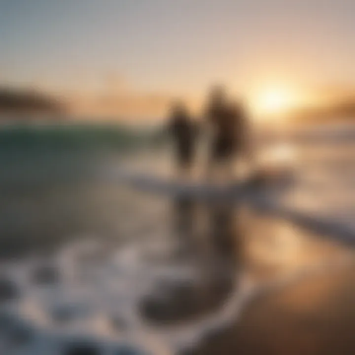 Surfers enjoying the waves at sunrise