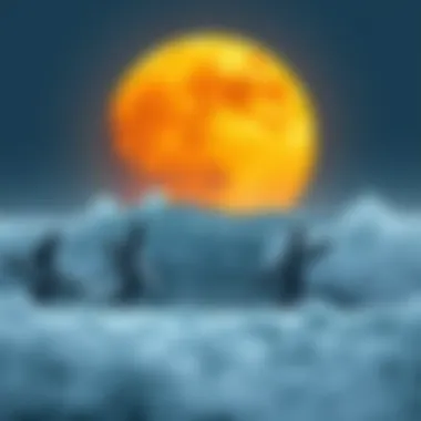 Historical depiction of surfers and the moon in surf culture