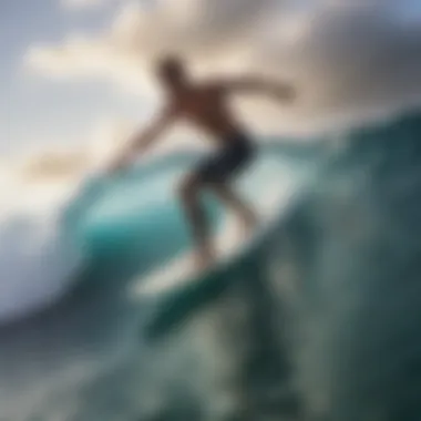 Surfer in Action with Makapu'u Swim Fins A surfer using Makapu'u swim fins in action on a wave