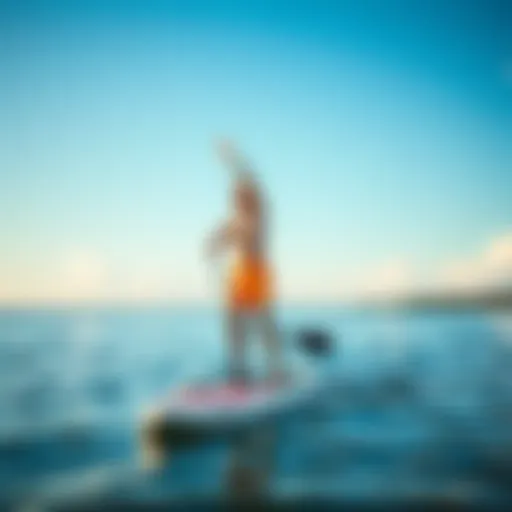 Paddleboard balance demonstration on calm waters