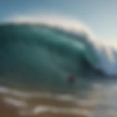 A coastal scene with a clear view of waves crashing against the shore