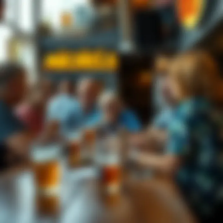 A lively group of surfers enjoying a community event at the establishment