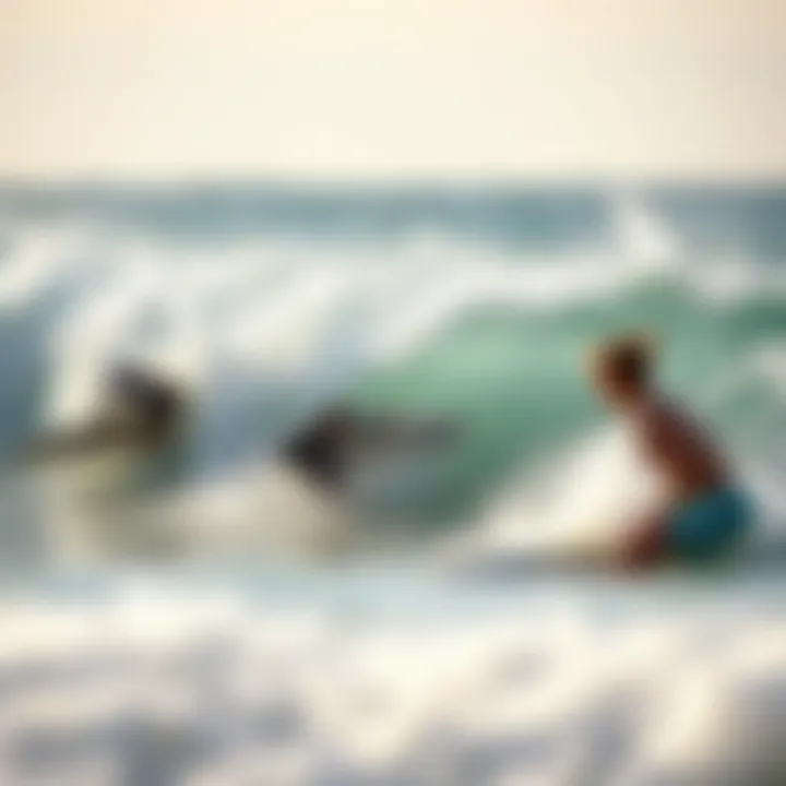 Surfers catching waves during a thrilling competition at the beach