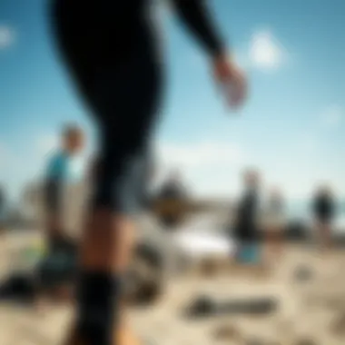 Team of surfers engaging in community beach cleanup