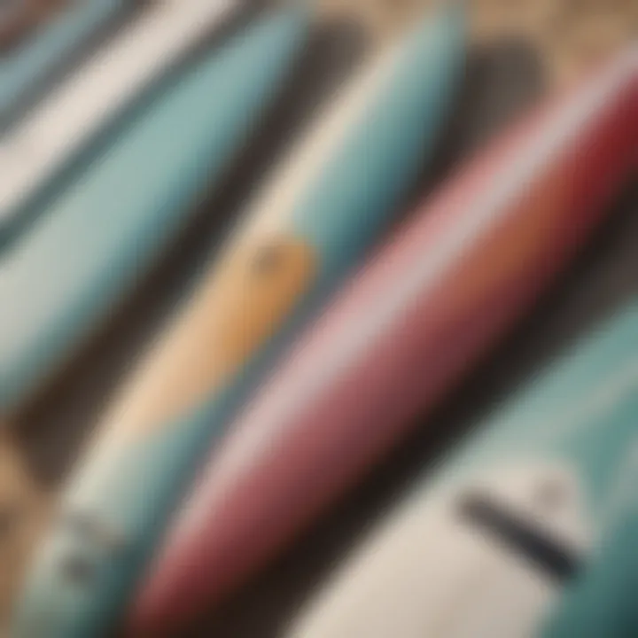 Close-up of surfboard features and specifications