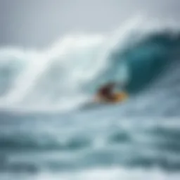 Dynamic longboard carving through stormy waves