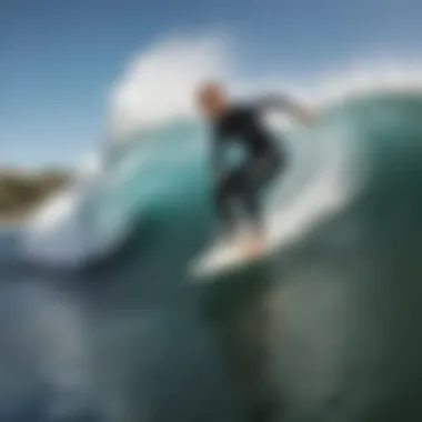 An experienced surfer executing a maneuver on a powerful wave