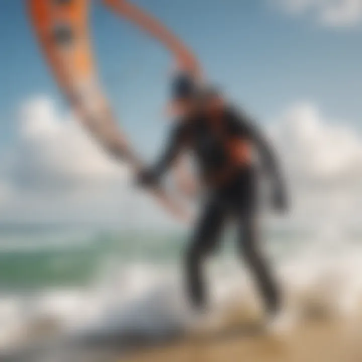 Kitesurfing enthusiast checking wind conditions at a scenic beach