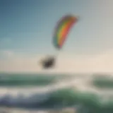 Dynamic kitesurfing session with vibrant kites and waves