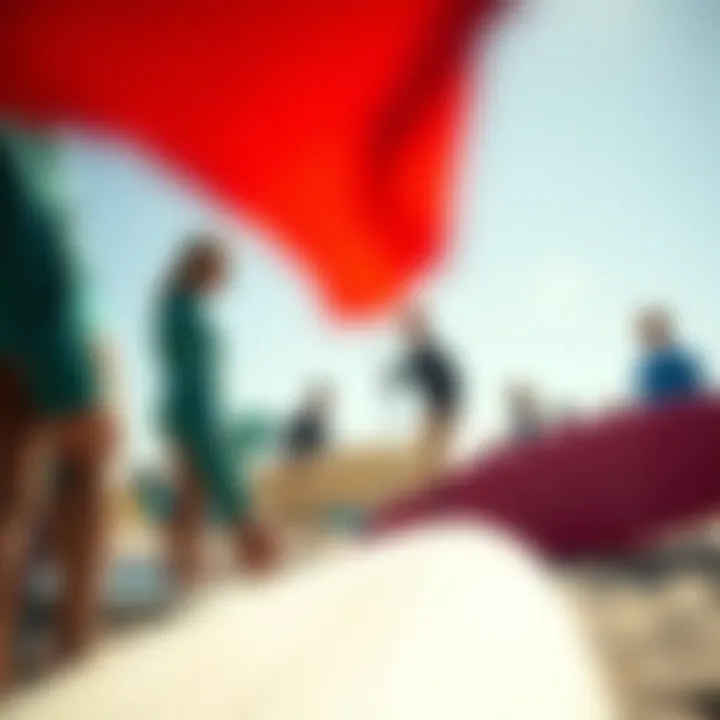 A community surf lesson in a vibrant beach setting