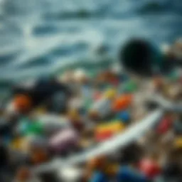 Diverse plastic waste in ocean waters