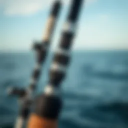 Close-up view of Penn surf fishing rod components showcasing craftsmanship