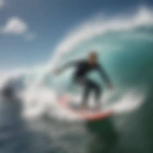 Dynamic action shot of a surfer using a power board on a wave