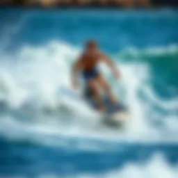 Dynamic powered boogie board gliding through waves