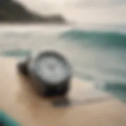 Rip Curl Tidal Watch on a surfboard