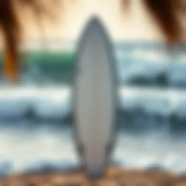 Saint Laurent surfboard against a backdrop of vibrant ocean waves