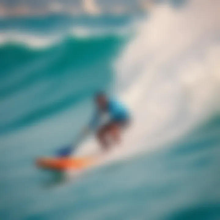 A user testing paddle board performance in ocean waves