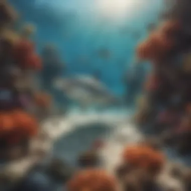 A vibrant coral reef bustling with various shark species.