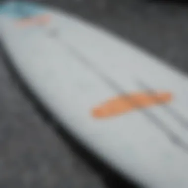 Close-up of soft top surfboard features highlighting safety aspects