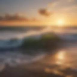 A breathtaking view of the waves crashing on the shores of South Padre Island at sunset