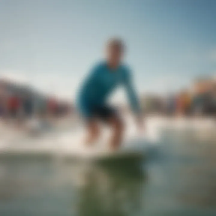 A vibrant scene showcasing a local surf competition at South Padre Island with participants and spectators