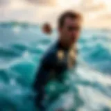 Certified surf instructor guiding students in the ocean