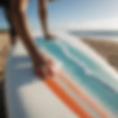 Surfboard being waxed with Barrier Reef Spray Wax